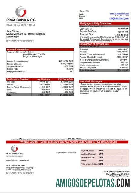 imprimível Montenegro Prva Banka Crne Gore Declaração de hipoteca Word e modelo PDF